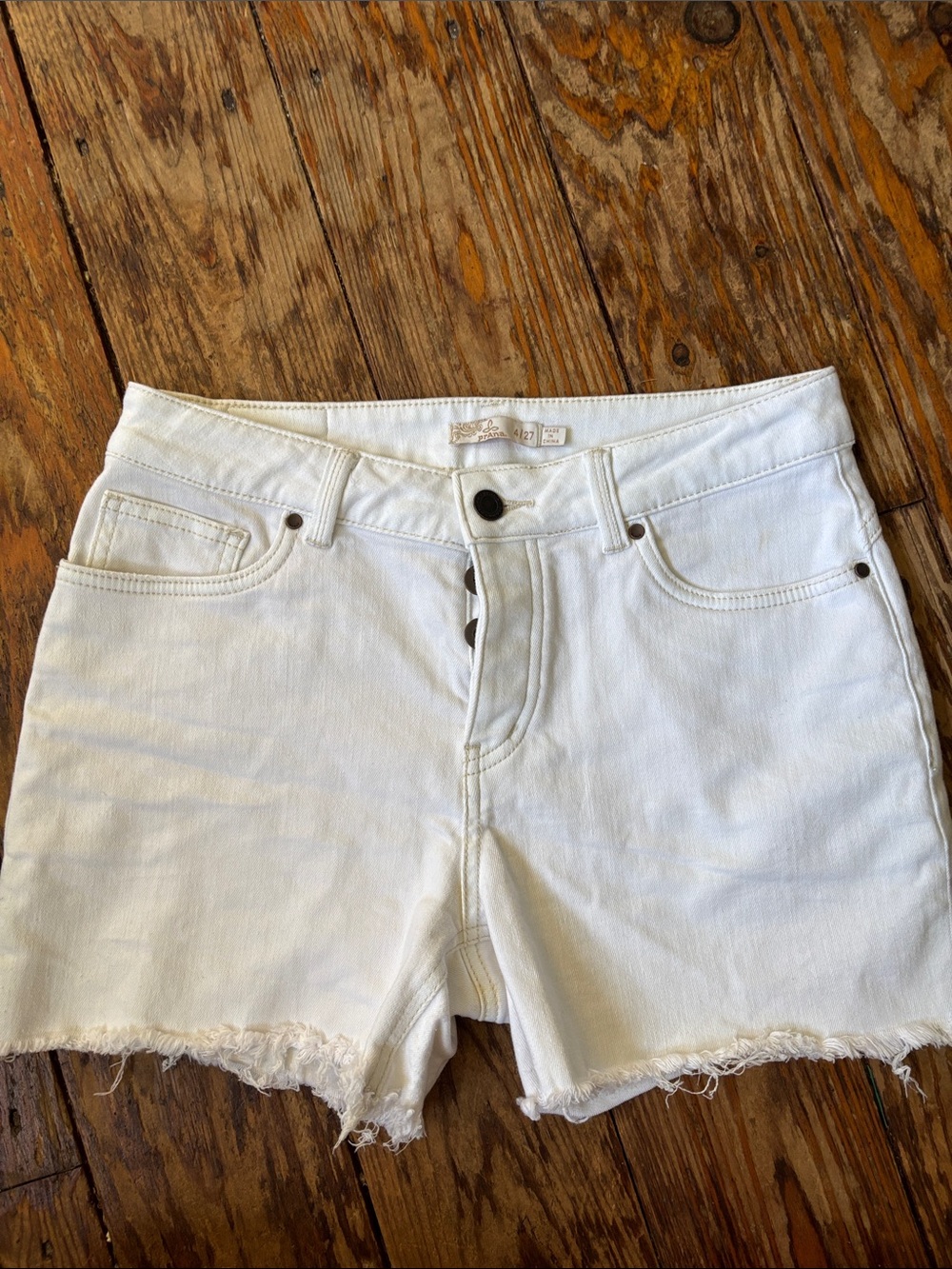 Prana White High-Rise Raw Hem Denim Shorts